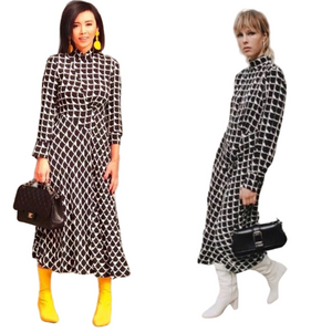 Zara Black and White Geometric print Midi Dress S
